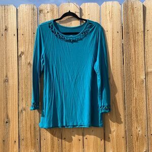 Take 50% OFF- Soft Surroundings Teal Long Sleeve Top with Cutout Details,Size-L